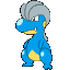 Three pixelated Pokémon characters: a blue dinosaur-like creature with gray hair, a white armored creature with yellow eyes, and a teal dragon with red wings.