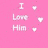 A static image with a pink background displaying the text "I Love Him" in white pixelated letters and four small white heart symbols.