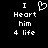 Black background with white pixelated text and a heart symbol; the left side shows an animated heart that changes shape while other elements remain static.