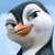 Pixelated close-up of a penguin's face with a light blue background, showing black, white, and orange coloration.