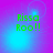 Green pixelated text 'Rissa Roo!!' on a gradient background shifting between purple and blue hues with light circular effects.