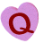 A pink heart-shaped object with a red letter Q, shown from multiple angles in a