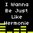 A 4-frame animated contact sheet showing a repeating text-based animation with yellow audio bars on black background, each frame displaying the phrase "I Wanna Be Just Like Hermonie" in white pixelated font.