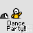 Pixel art character in yellow outfit dancing with arms raised, head turned left to right across frames on light gray background.