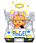 Pixel art angel character with blonde hair, purple headband, and silver wings inside a vehicle-like frame with 'AnGEL' text.