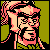 Pixelated 50x50 static icon of a character with pink hair and glasses against a green background, rendered in retro video game style with limited color palette.