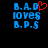 Pixelated blue text on black background with red heart symbol above 'D' in first line, two identical static frames shown side-by-side.
