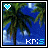 Pixelated palm tree against blue sky with heart icon and 'Kris' text, showing animation changes in letter colors.