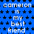 Blue background with black stars and repeated white text 'cameron is my best friend' in a pattern