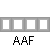 Pixelated character in blue shirt with white head moves across gray , yellow highlight shifts position beneath it while 'AAF' text remains constant below
