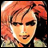 A pixelated buddy icon featuring a character with orange hair on the left and stylized text on the right against a black background.