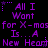Purple pixelated text on black background repeats 'All I Want for X-mas Is...A New Heart' with star symbols above each phrase.