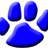 Blue paw print icon with white outline on left, blue background with partial text 'LOVIN YO' on right.