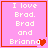 Four pink square with red borders display text 'I love Brad. Brad and Brianna' alongside heart symbols in varying states of animation