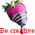 Pixelated image of a strawberry with striped body and green leaves, blue eye with heart-shaped pupil, hands holding object against sky background.