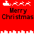 Red background with white pixelated Santa sleigh and reindeer animations above "Merry Christmas" text in black serif font.