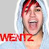 A person with red and blue hair wearing a light blue hoodie, mouth open in a shout, with red text reading 'WENTZ' overlaid at the bottom.