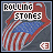 Pixelated icon featuring 'ROLLING STONES' text over a red and blue abstract background with diagonal stripes.