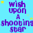 A static image with a light blue background displays repeated purple text reading "wish upon a shooting star" in a pattern, interspersed with small yellow and light blue stars