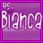 Four purple square with pink borders display the name 'Bianca' in white pixelated text, each showing a different animation frame of the same design