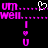 Pixelated text and symbols in pink and white on black background, with animated heart symbol changing between frames.