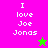 Pixelated text "I love Joe Jonas" on split background with green and pink star icons, static image.