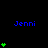 Blue text 'Jenni' appears above green heart stacks of varying heights on a black background with a gray rectangle in the bottom right.