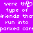 Purple background with white pixelated text reading 'were the type of friends that run into parked cars' in two mirrored