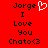 Red background with black pixelated text reading 'Jorge I Love You Chato<3' and a white heart outline next to the name.