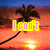 Pixelated sunset scene with palm tree silhouette and yellow text overlays reading "I can't", "wait for", and "Summer '08" across four
