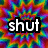 A static image with a colorful, repeating psychedelic pattern background and bold white text reading "shut up and let me go hey!" in two