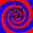 Four identical spiral with red and blue concentric circles, each displaying black text reading "I HATE LAURA!!" in a pixelated font