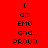 Red background with black text reading "I am EMO and PROUD" arranged in a pattern across three , where each 's middle is white