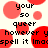 Pixelated text and red circles on a light background, with repeated phrases 'your so queer however y spell it Imas' in black font.