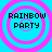 Four identical pixelated icons arranged in a , each featuring concentric pink circles on a cyan background with "RAINBOW PARTY" text