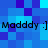 Pixelated blue and purple background with repeated text "Maddyy :]" in black font across two