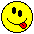 Two yellow pixelated smiley faces with black eyes and mouths, one showing a red tongue sticking out from the left side of its mouth.