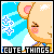 Pixel art bear with pink cheeks and blue collar in nine distinct poses against a blue sky background, each labeled 'CUTE_THINGS' at the bottom.