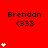 Red background with repeated 'Brendan <333' text and white heart icons in varying quantities per