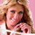 Six views of a woman with long wavy hair in various poses and backgrounds, some featuring green pixelated text overlays