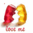 Pixelated icon shows two figures in red and gold embracing, with 'love me' text below them on white background; pink displays 'Love Me', 'Or Hate Me', 'You Choose' text