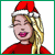 Pixelated cartoon woman with blonde hair wearing red Santa hat and red top, showing multiple facial expressions and red heart symbols.
