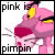 Animated contact sheet of a pink cartoon panther character with changing text across frames, displayed on a white background with gray transparency in the bottom-right corner.