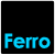 Blue pixelated text 'Ferro' on a black background with light gray corner accents.