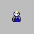 Pixelated character with yellow hair and blue overalls in multiple poses against gray background, including static and waving positions.