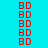 Red 'BD' text in pixelated font on cyan background with green gradient overlay, repeated