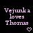 Pixelated text reads "Vejunk a loves Thomas" with two pink heart symbols on black background.