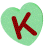 Green heart-shaped icon with red letter K in various orientations including front, side, and angled views.