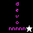 Pixelated icon with vertical pink text 'd e v o' and horizontal 'nnnnn', featuring a white star on black background in top-left, black star on white background in bottom-left, and gray background in right