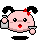 Pixelated cartoon character with pink skin, black pigtails tied with red bows, holding a clear glass in various expressions including neutral, crying, and smiling.